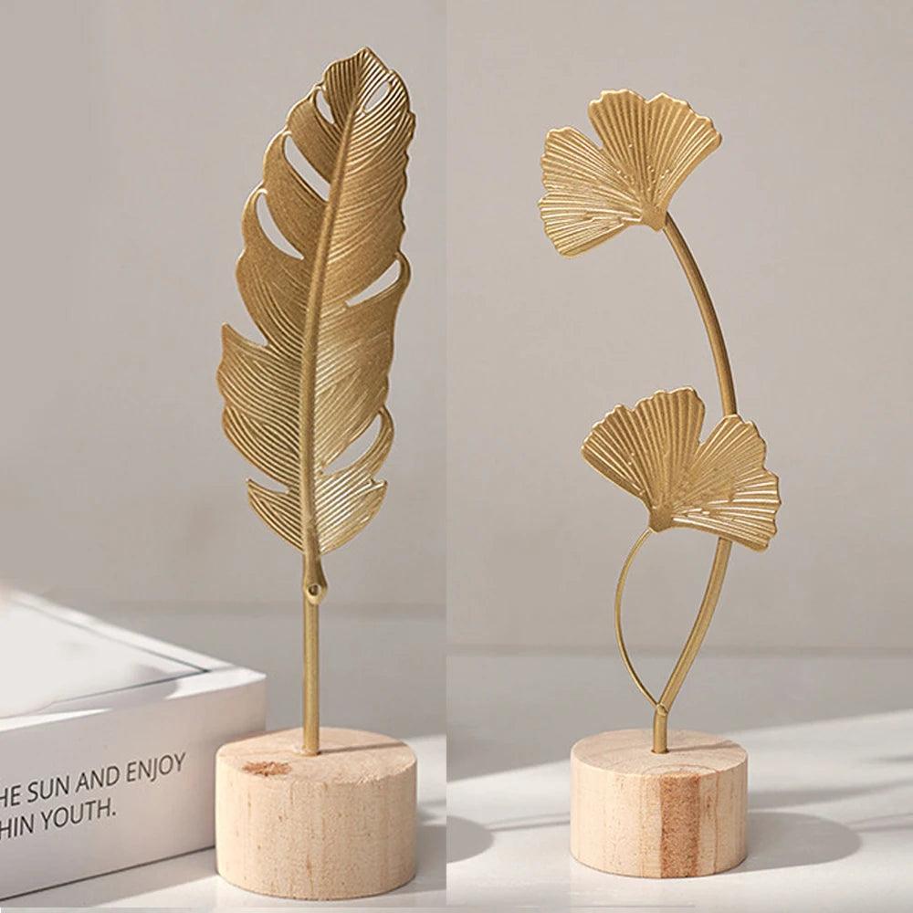 Escultura de Folha de Ginkgo em Ouro Nórdico para Decoração Elegante Mup-0043-OutletMup-OutletMup