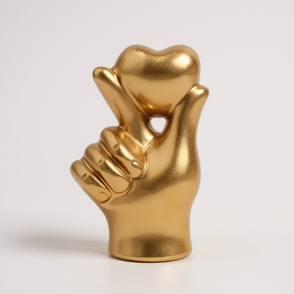 Escultura con gesto de corazón